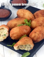 cheesy paneer bread rolls recipe | Indian style paneer cheese stuffed bread rolls |