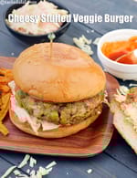 cheesy stuffed veggie burger recipe | veg cheese burger | Indian cheesy veggie burger |