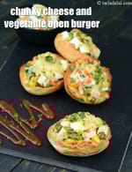 chunky cheese and vegetable open burger recipe | Indian cheesy vegetable burger |