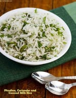 Phudina, Coriander and Coconut Milk Rice recipe, Dinner Recipes