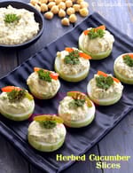 Herbed Cucumber Slices | Cucumber slices topped with hummus |