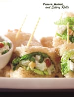 Paneer, Walnut and Celery Rolls recipe, Quick Snacks Recipes- Indian