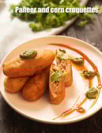paneer corn croquettes recipe | cheese and corn croquettes | Indian paneer stuffed croquettes |