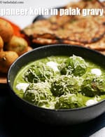 paneer kofta in palak gravy recipe | Indian cottage cheese kofta in spinach gravy |