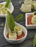 Pesto Corn and Black Olives Pinwheel Sandwich recipe