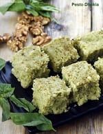 Pesto Dhokla, Basil and Walnut Rava Dhokla recipe