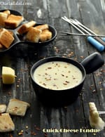 Quick Cheese Fondue recipe made with Indian cheese spread