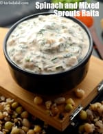spinach mixed sprouts raita | healthy palak sprouts raita | raita for Healthy Heart, Diabetes and Weight Loss |