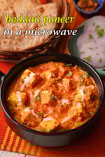 badami paneer in a microwave recipe | microwave badami paneer sabzi | paneer badami curry |