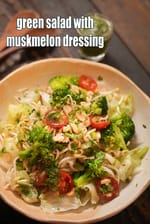 green salad with muskmelon dressing recipe | healthy Indian lettuce broccoli sprouts salad | no cooking sprouts tomatoes and peanut salad |