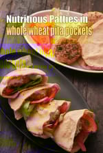 nutritious patties in whole wheat pita pockets recipe | Â paneer and broken wheat patties in whole wheat pita pockets | Â healthy vegetable wrap |