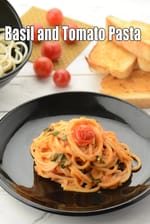basil and tomato pasta recipe | tomato basil pasta | spaghetti with tomato basil sauce | Indian tomato spaghetti |