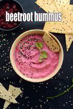 beetroot hummus recipe | Indian style beetroot hummus | healthy beetroot chickpea dip |