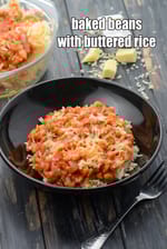baked beans with buttered rice recipe | bean vegetable rice | canned baked beans and rice |