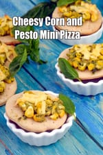 Cheesy Corn and Pesto Mini Pizza recipe |  Indian style Mini Corn and Pesto Pizza |  Corn and Pesto Flatbreads |