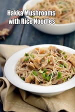 Hakka Mushrooms with Rice Noodles | Mushroom Rice Noodles |  Indian style Vegetarian Stir-fried Noodles |