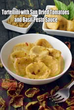 Tortellini with Sun Dried Tomatoes and Basil Pesto Sauce recipe | Desi Tortellini with Sun-Dried Tomato and Basil Chutney |