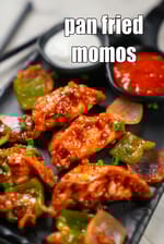pan fried momos | schezwan pan fried veg dumplings | chilli garlic momos |