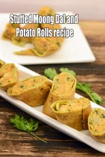 Stuffed Moong Dal and Potato Rolls recipe, Mocktail Recipes | Snack Recipes