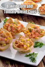 baked corn tomato bread cups recipe |  Indian style bread cups | bread and vegetable cups for kids |