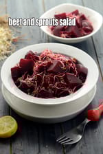 beet and sprouts salad recipe | healthy sprouted beetroot salad good for heart, blood pressure | beetroot and alfa-alfa sprouts salad fibre, magnesium rich |