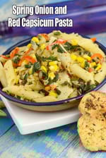 Spring Onion and Red Capsicum Pasta | Vegetarian Capsicum and Onion Pasta | Italian vegetarian pasta |