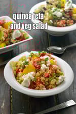 quinoa feta and veg salad recipe | quinoa salad with feta | healthy Indian quinoa veggie salad |
