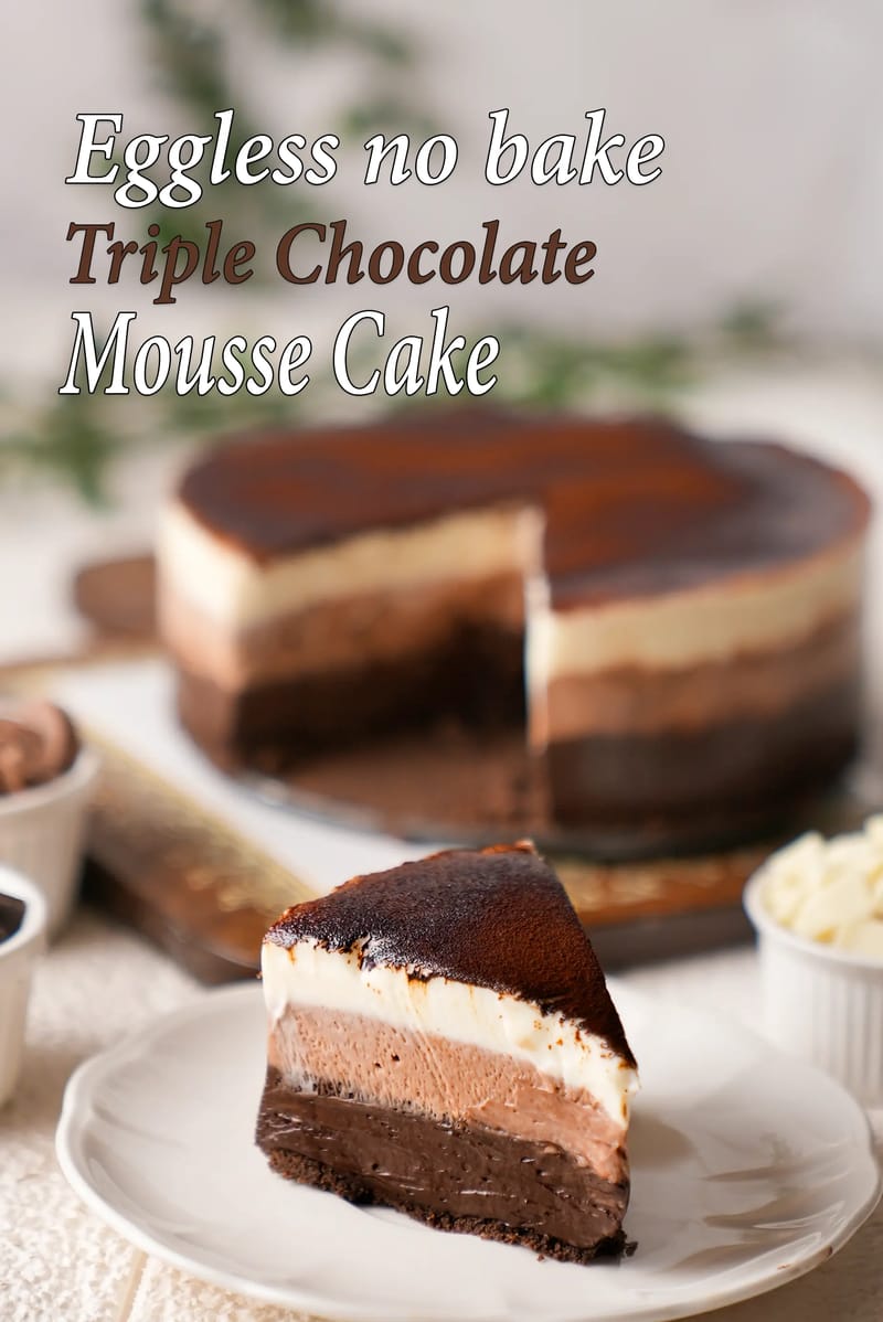 Eggless no bake triple chocolate mousse cake recipe | Indian style triple chocolate mousse cake | layered chocolate mousse cake recipe | | Tarla Dalal