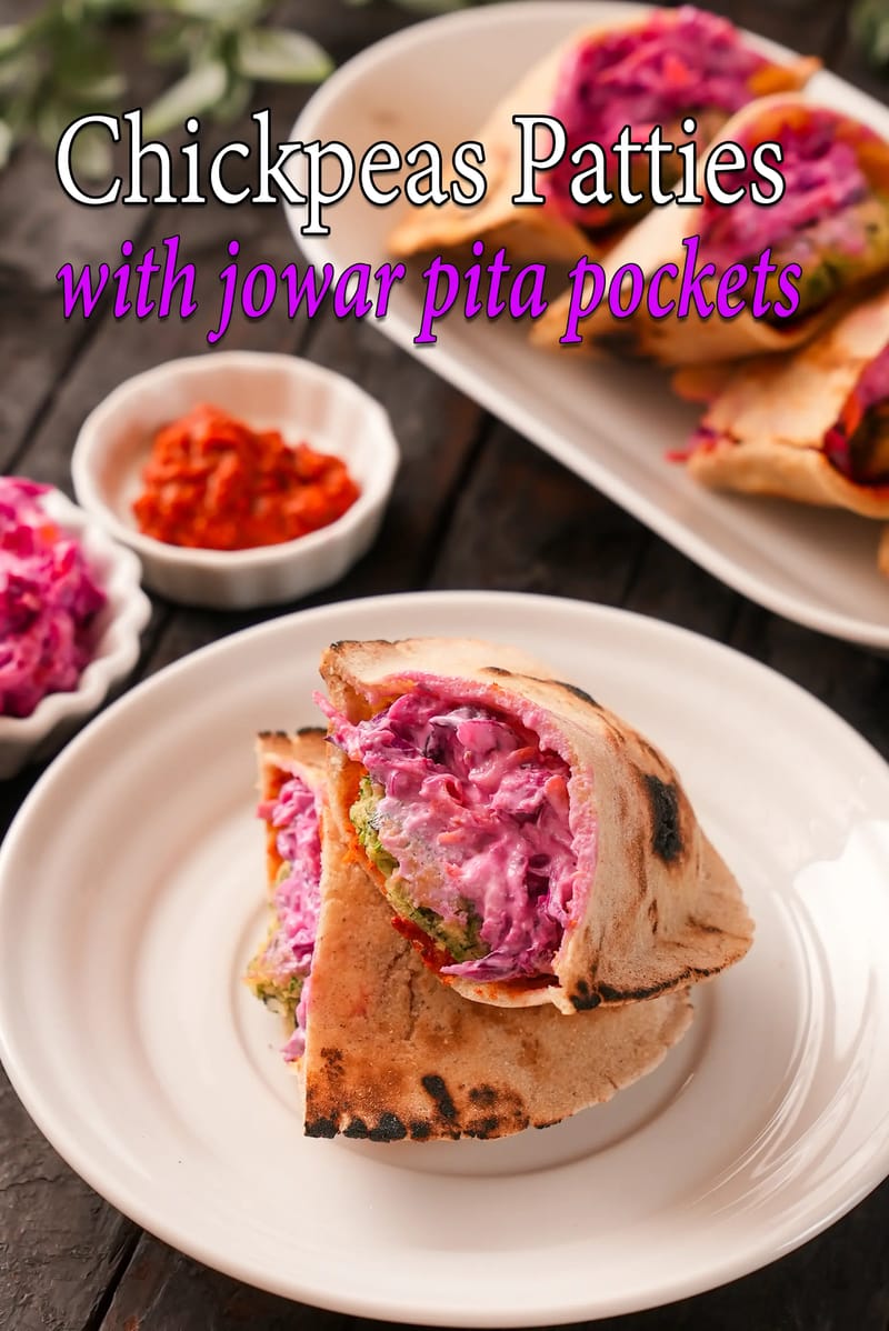 Chickpeas patties with jowar pita pockets | chickpeas pita pockets with yoghurt dressing | gluten free stuffed sorghum pita pockets | | Tarla Dalal