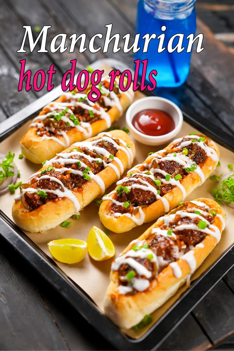 Manchurian hot dog rolls | veg Manchurian bread roll | Manchurian roll | | Tarla Dalal