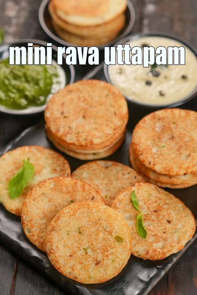 Mini rava uttapam recipe | sada sooji uttapam | instant masala rava uttapam | vegetable rava uttapam |  | Tarla Dalal