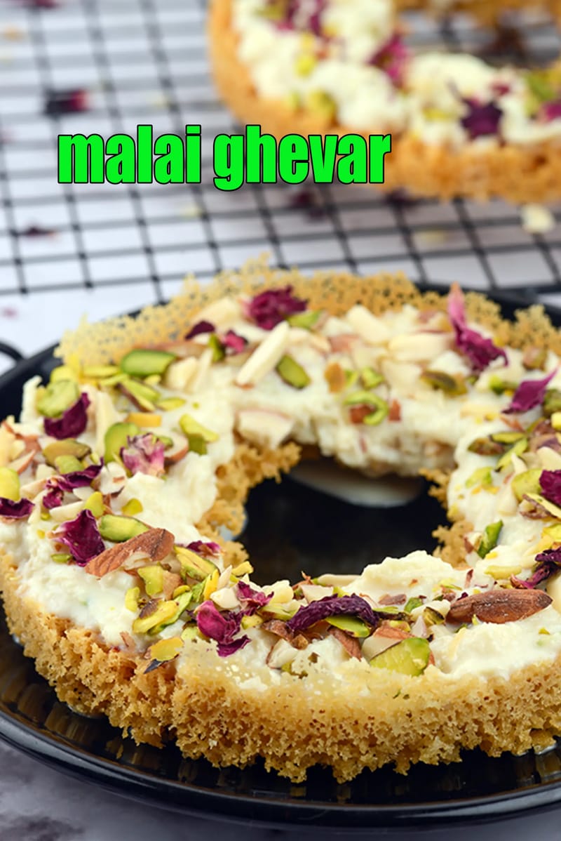 Malai ghevar recipe | rabdi ghevar | ghevar with rabri | | Tarla Dalal