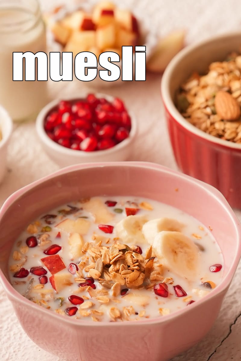Muesli recipe | muesli with fresh fruits | Indian style muesli with milk and fruits | healthy breakfast muesli | | Tarla Dalal