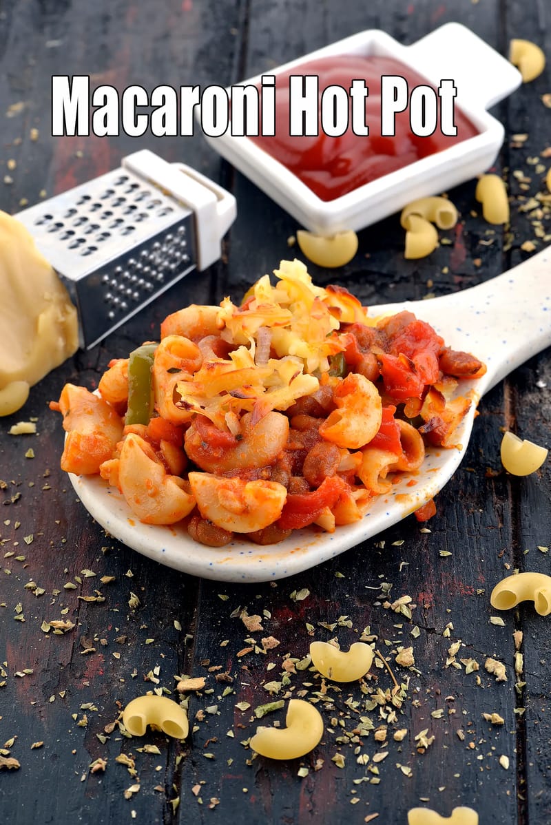 Macaroni hot pot recipe | kids macaroni tiffin box | baked macaroni with baked beans | Indian style macaroni hot pot | | Tarla Dalal