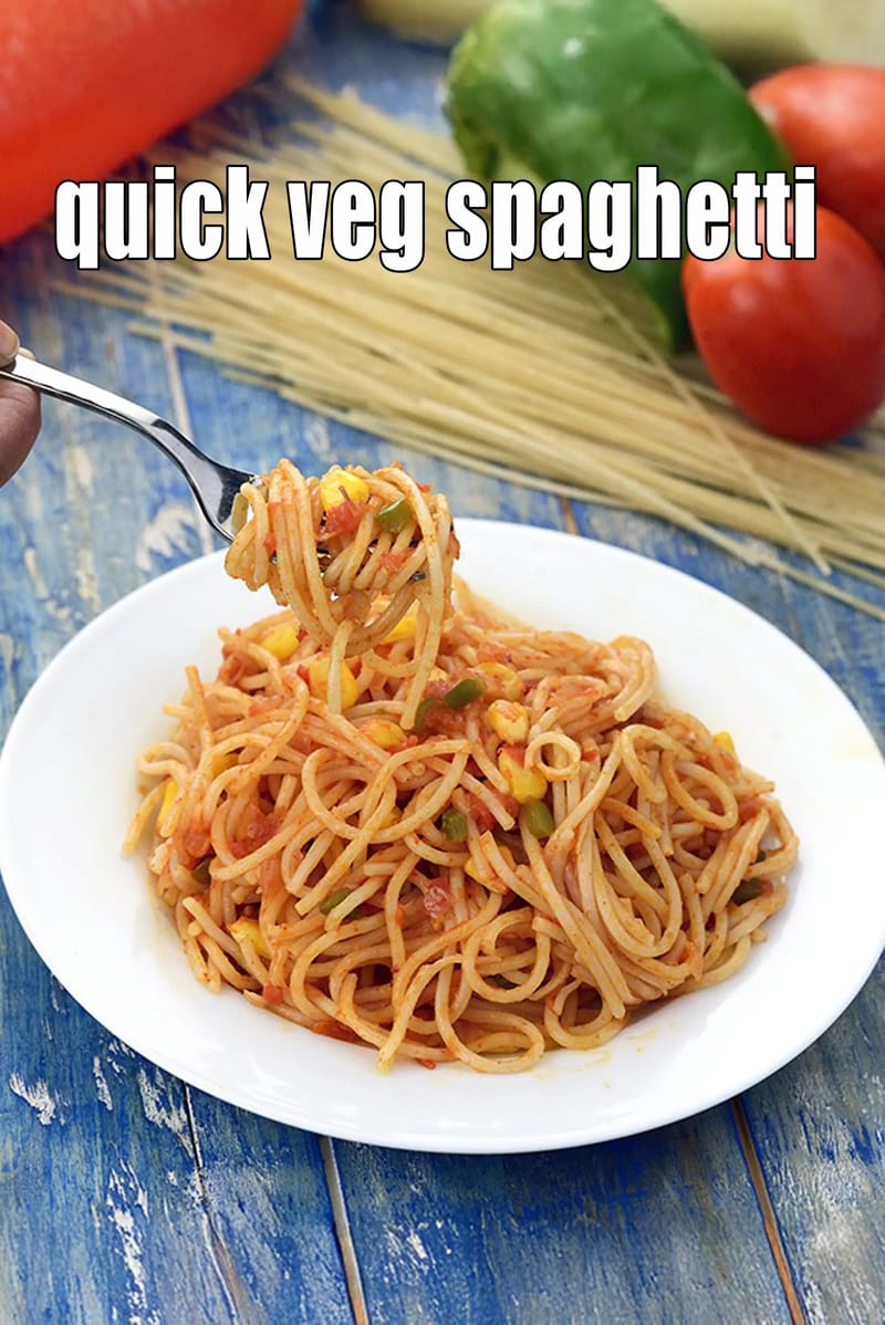 Quick veg spaghetti | Indian style tomato spaghetti | tiffin box veg spaghetti | Tarla Dalal