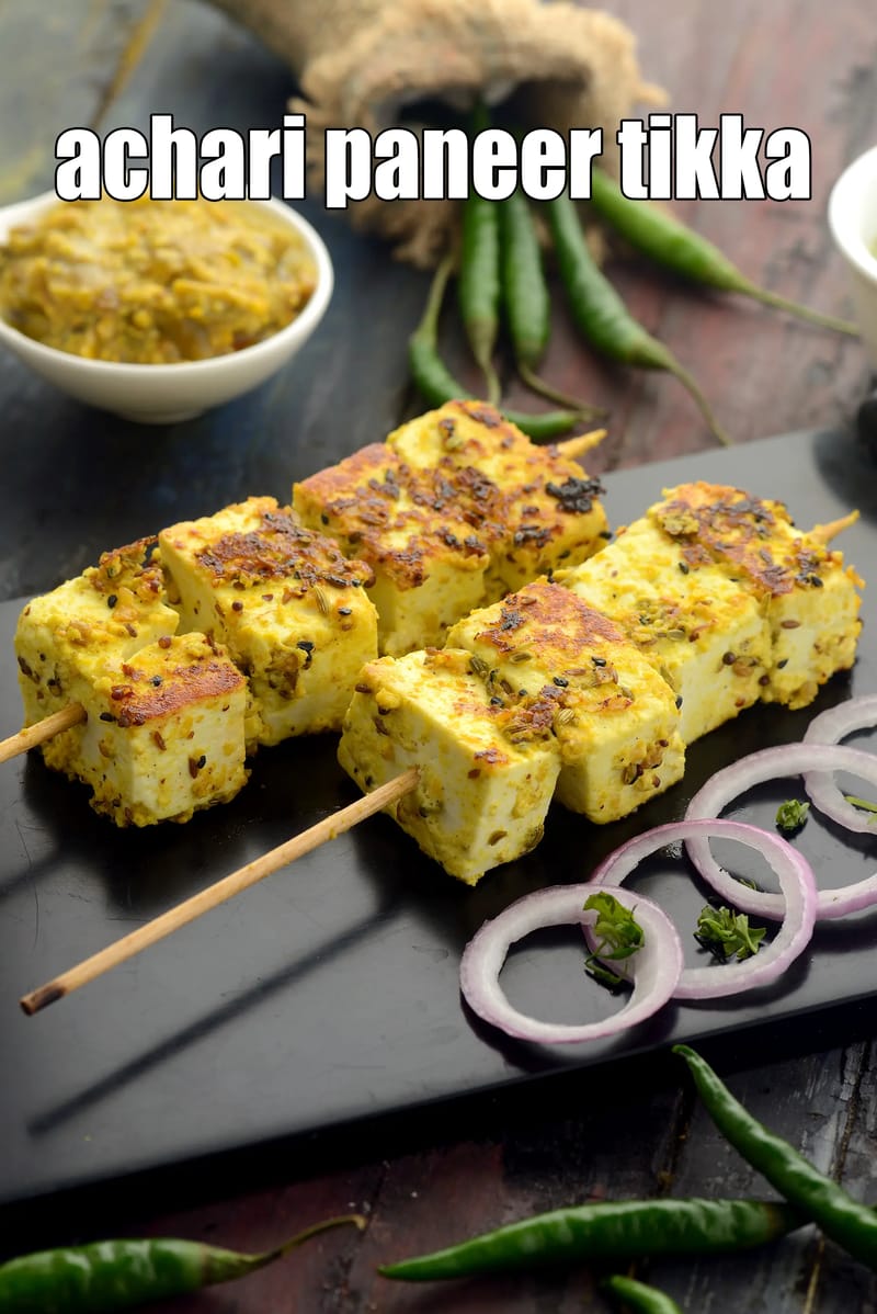 Mango Pickle Paneer Tikka | Spiced Paneer Skewers | Masala Paneer Tikka | | Tarla Dalal