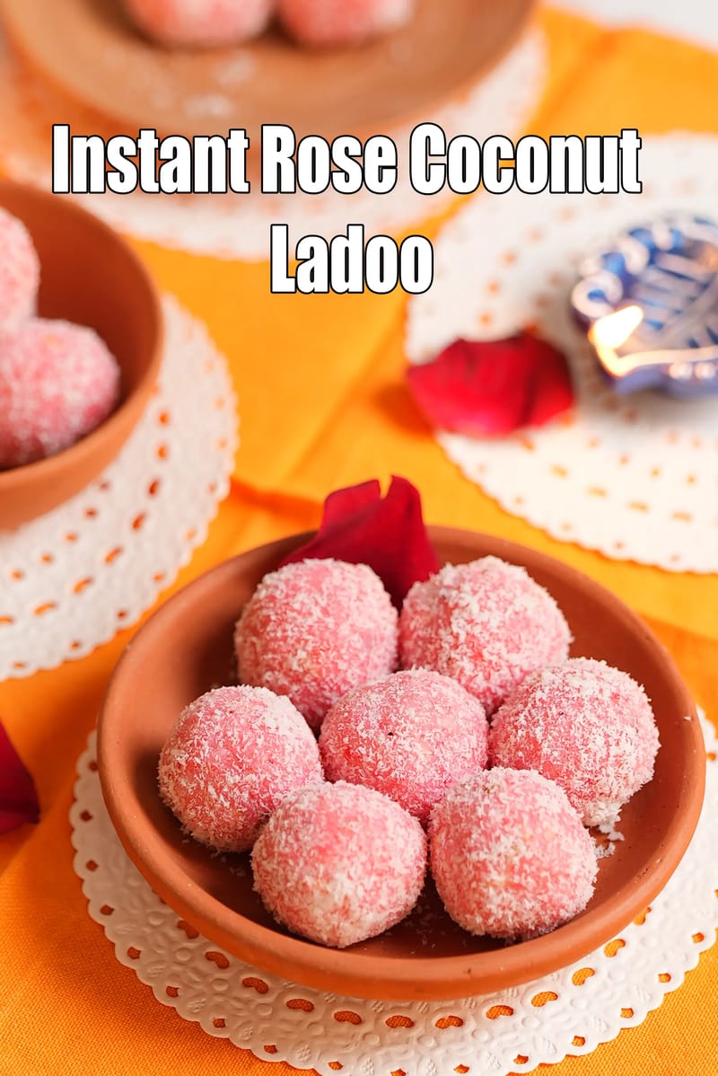 Instant rose coconut ladoo | rose flavoured coconut ladoo | instant coconut ladoo | 5 min easy coconut ladoo | Tarla Dalal