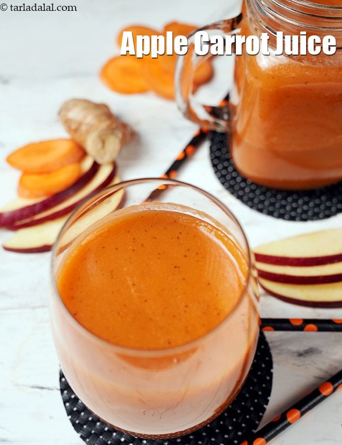  apple carrot juice recipe | healthy carrot apple juice | Indian carrot apple drink with ginger | | Tarla Dalal