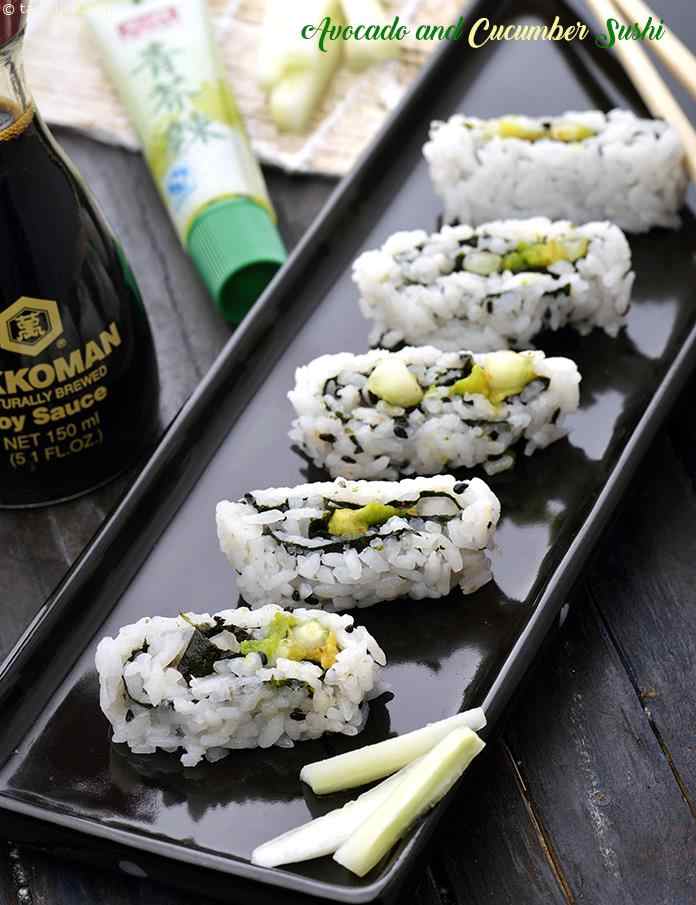 Avocado and Cucumber Sushi, Veg Avocado and Cucumber Sushi | Tarla Dalal