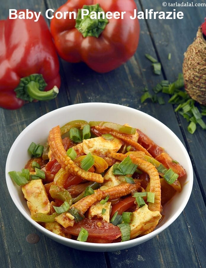 Baby corn paneer jalfrezi recipe | baby corn jalfrezi | Indian style paneer baby corn masala | baby corn and paneer sabzi | | Tarla Dalal