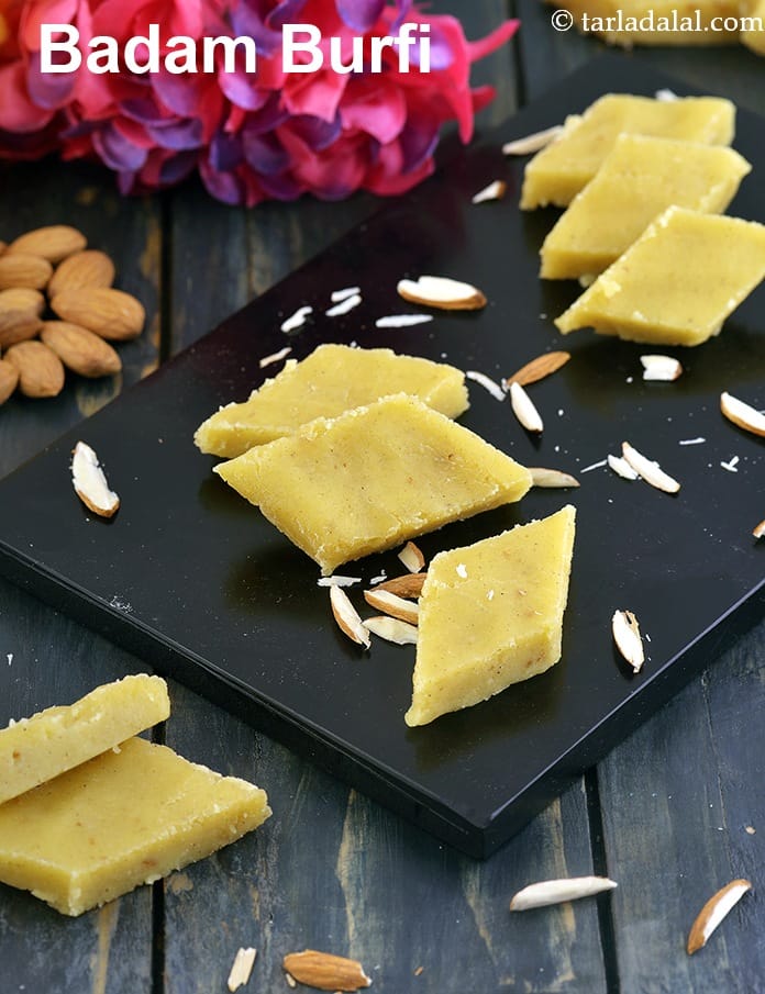 Badam burfi recipe | healthy almond burfi | easy Indian badam burfi | badam katli | | Tarla Dalal