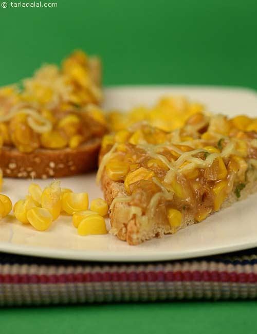 Baked Corn Open Toast (  Corn) | Tarla Dalal