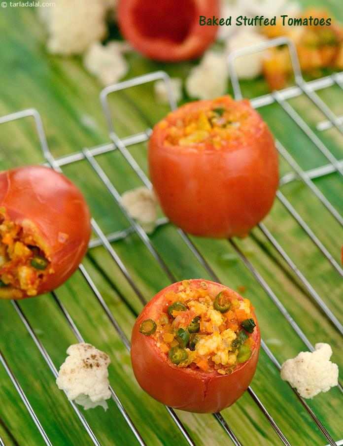 Baked Stuffed Tomatoes recipe | Tarla Dalal