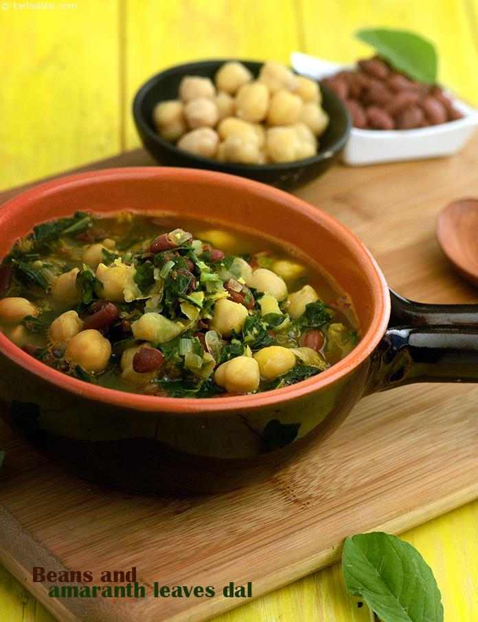 Beans and Amaranth Leaves Dal | Tarla Dalal
