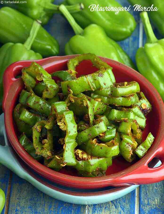 Bhavnagri Mirchi, Gujarati Bhavnagri Chilli Pickle | Tarla Dalal