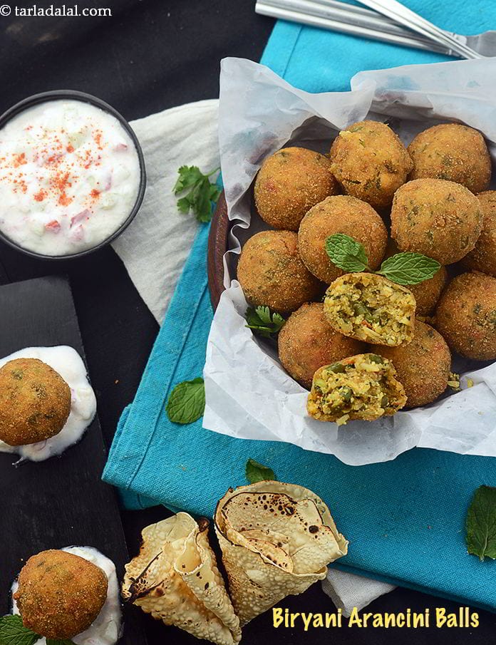 Biryani Arancini Balls, Indian Arancini | Tarla Dalal