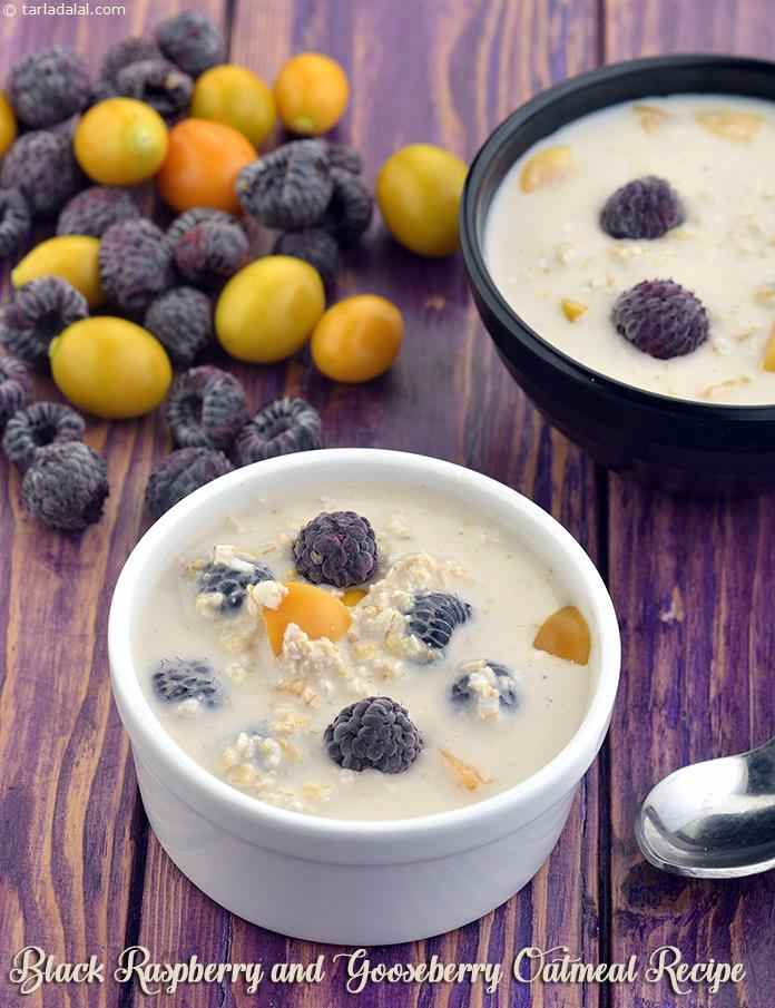 Black Raspberry and Gooseberry Oatmeal Recipe | Tarla Dalal