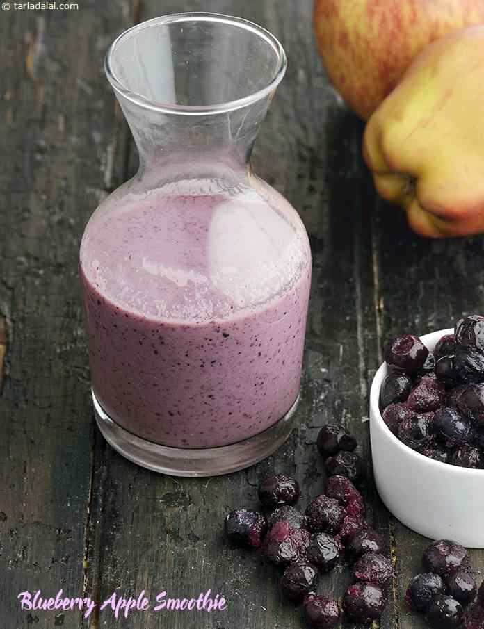 Blueberry apple smoothie recipe | healthy apple blueberry smoothie | blueberry apple and curd Indian smoothie | | Tarla Dalal
