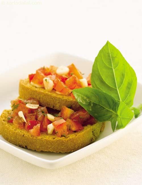 Bruschettas with Tomato and Basil | Tarla Dalal