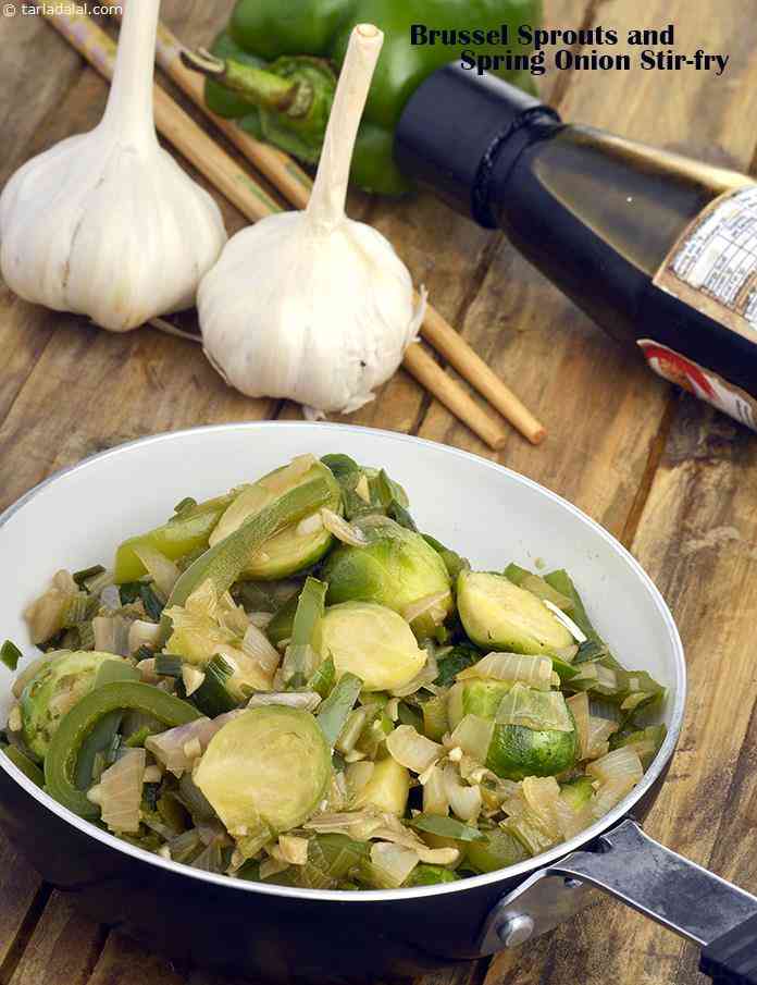 Brussels Sprouts and Spring Onion Stir-fry | Tarla Dalal